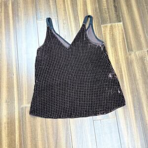 Size 2 Tricot Tank Top Velvet Sparkly grid pattern, sheer, Brown y2k